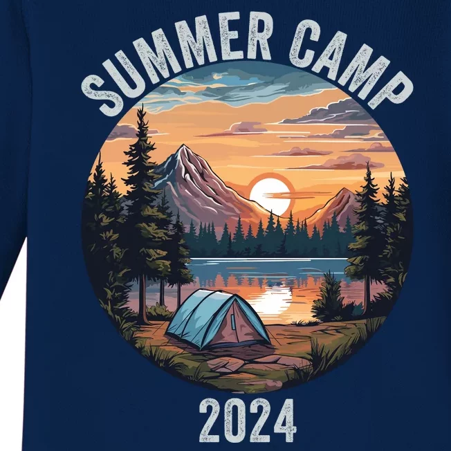 Summer Camp 2024 Funny Camping Fun Outdoors Camper Life Bonfire Camp Fire Baby Long Sleeve Bodysuit