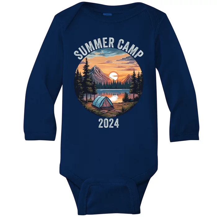 Summer Camp 2024 Funny Camping Fun Outdoors Camper Life Bonfire Camp Fire Baby Long Sleeve Bodysuit