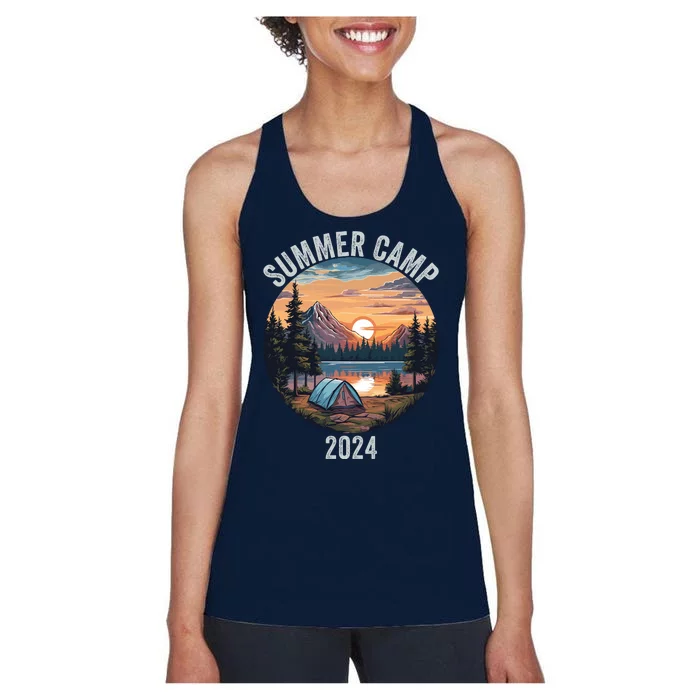 Summer Camp 2024 Funny Camping Fun Outdoors Camper Life Bonfire Camp Fire Women's Racerback Tank