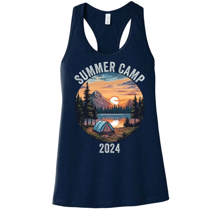 Summer Camp 2024 Funny Camping Fun Outdoors Camper Life Bonfire Camp Fire Women's Racerback Tank