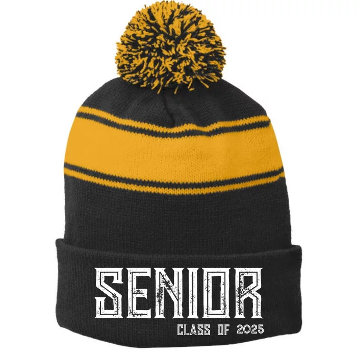 Senior Class 2025 Stripe Pom Pom Beanie