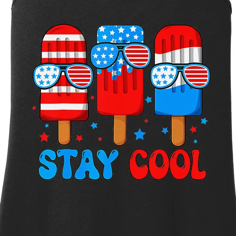 Stay Cool 4th Of July Popsicle American Flag Ladies Essential Tank