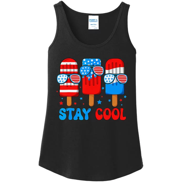 Stay Cool 4th Of July Popsicle American Flag Ladies Essential Tank