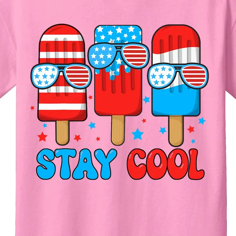 Stay Cool 4th July Popsicle Usa Flag Kids T-Shirt