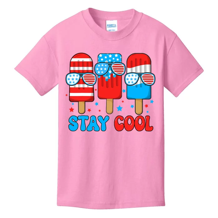 Stay Cool 4th July Popsicle Usa Flag Kids T-Shirt