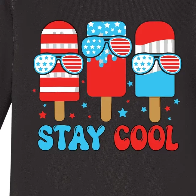 Stay Cool 4th July Popsicle American Flag Baby Long Sleeve Bodysuit