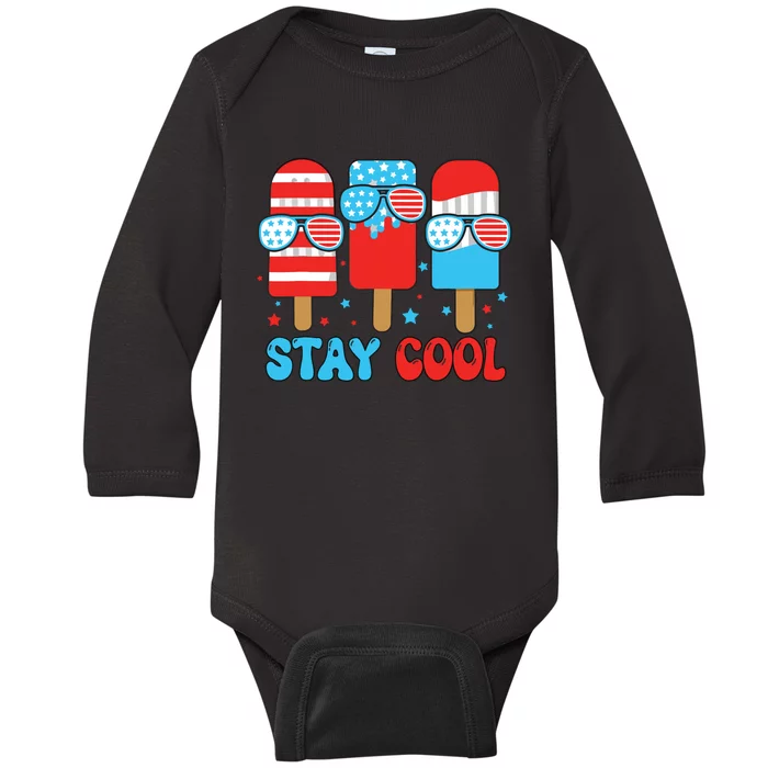 Stay Cool 4th July Popsicle American Flag Baby Long Sleeve Bodysuit