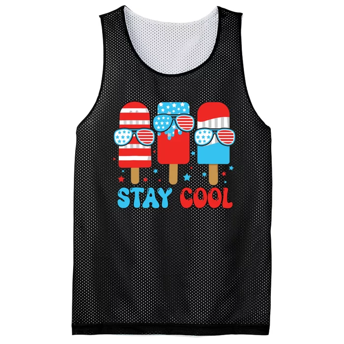 Stay Cool 4th July Popsicle American Flag Mesh Reversible Basketball Jersey Tank