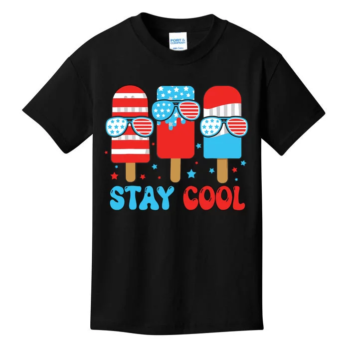 Stay Cool 4th July Popsicle American Flag Kids T-Shirt