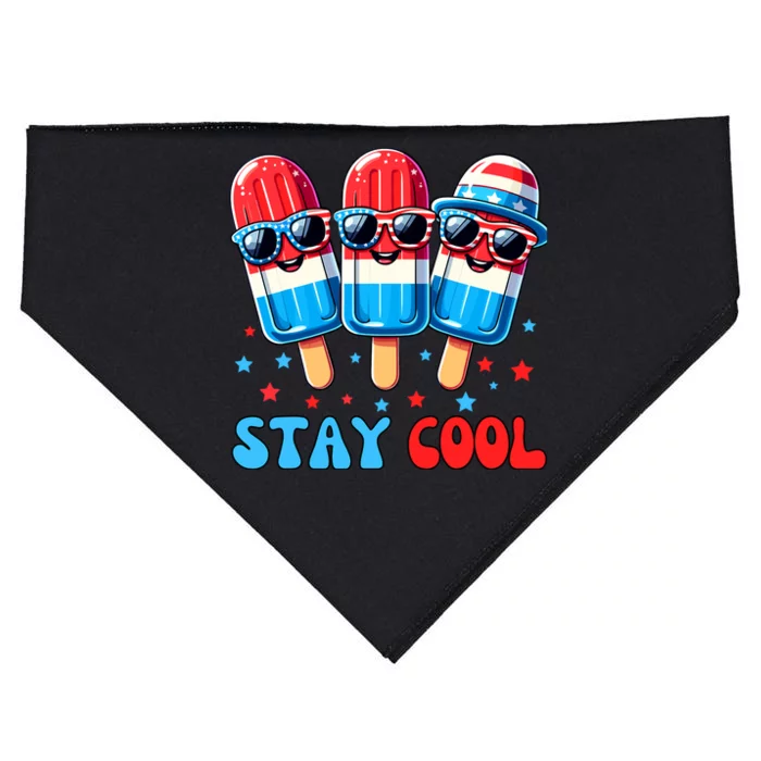 Stay Cool 4th July Popsicle Boy Usa Flag American USA-Made Doggie Bandana