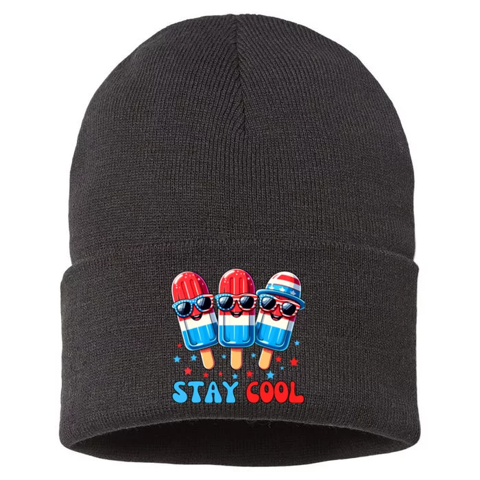 Stay Cool 4th July Popsicle Boy Usa Flag American Sustainable Knit Beanie