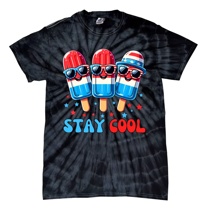 Stay Cool 4th July Popsicle Boy Usa Flag American Tie-Dye T-Shirt