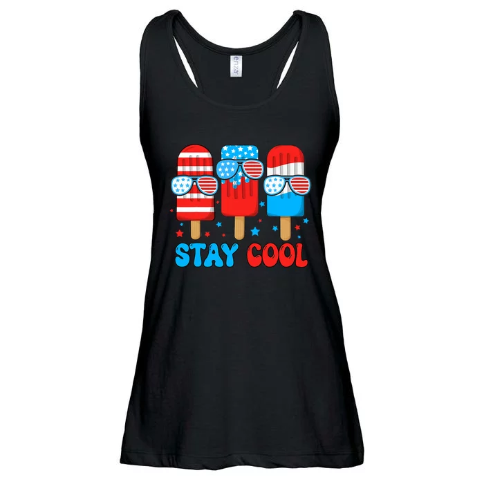 Stay Cool 4th July Usa Flag Funny Popsicle Ladies Essential Flowy Tank