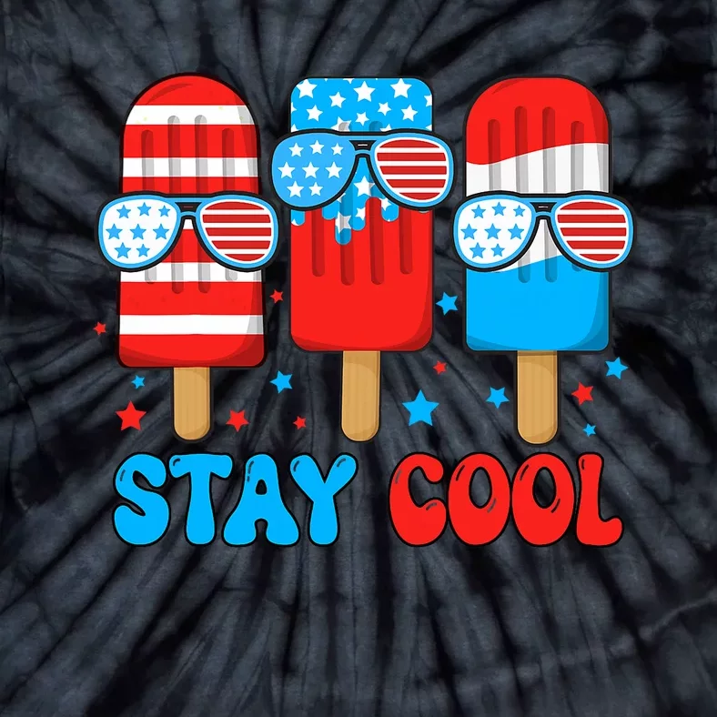 Stay Cool 4th July Usa Flag Funny Popsicle Tie-Dye T-Shirt