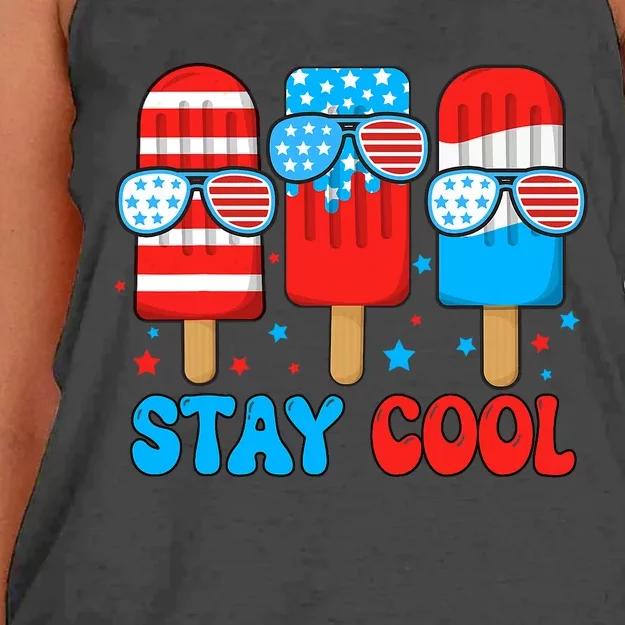 Stay Cool 4th July Usa Flag Funny Popsicle Women's Knotted Racerback Tank