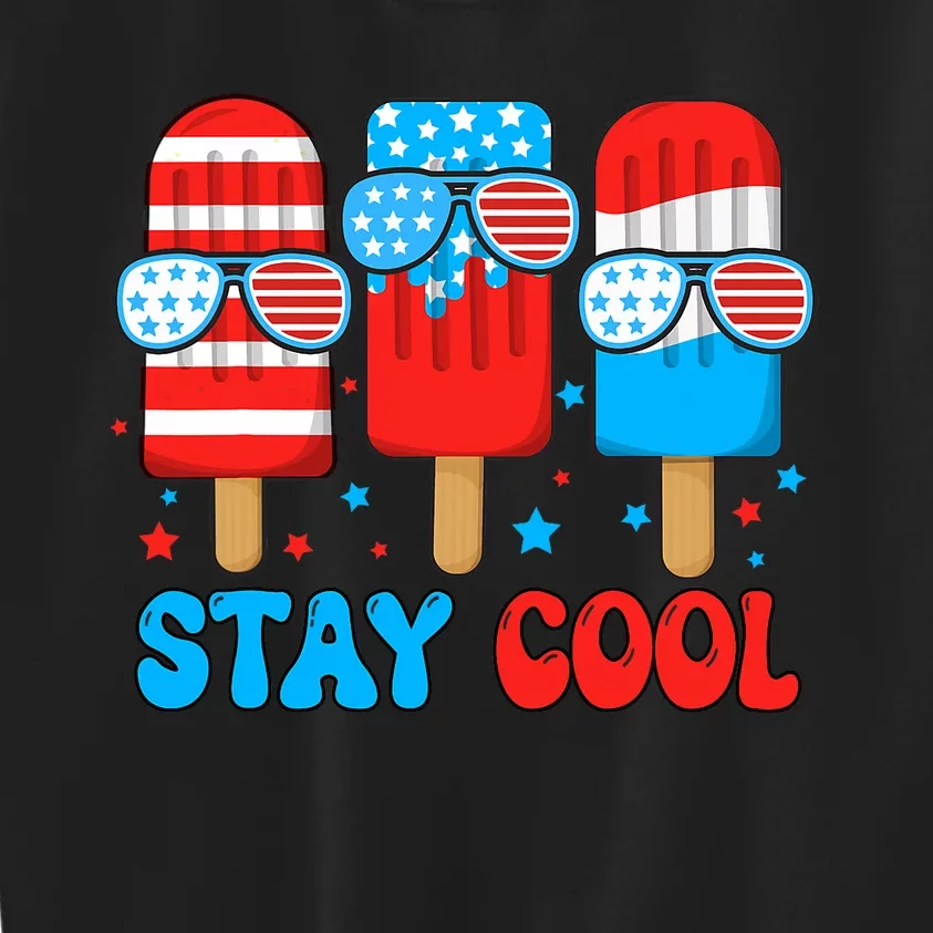 Stay Cool 4th July Usa Flag Funny Popsicle Kids Sweatshirt