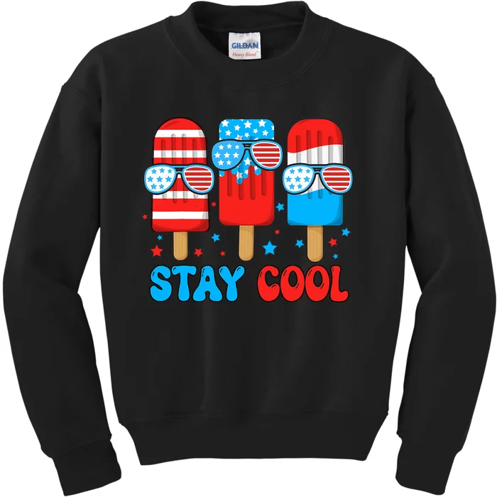 Stay Cool 4th July Usa Flag Funny Popsicle Kids Sweatshirt