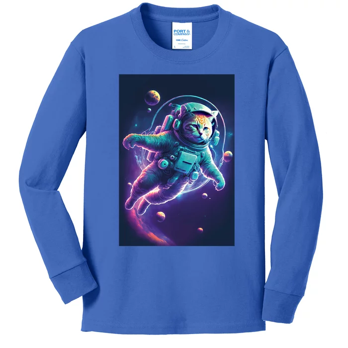 Space Cat Astronaut Catstronaut For Cat Lovers Graphic Gift Kids Long Sleeve Shirt