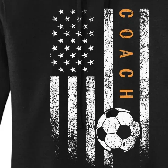 Soccer Coach American Flag Design Soccer Trainer Coaching Women's Pullover Hoodie