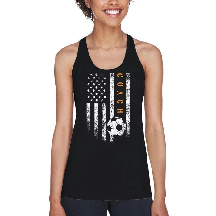 Soccer Coach American Flag Design Soccer Trainer Coaching Women's Racerback Tank