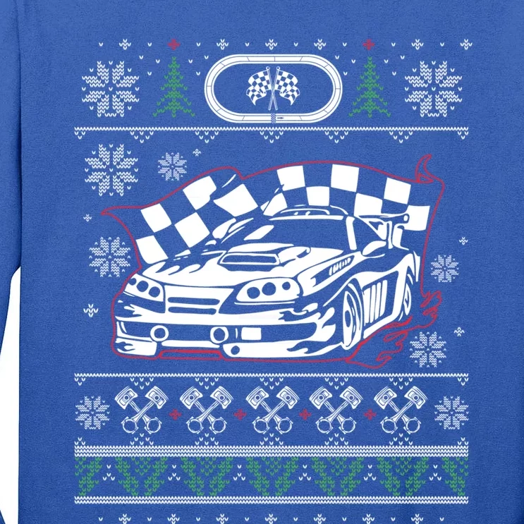 Stock Car Auto Racing Lovers Ugly Christmas Ugly Design Gift Tall Long Sleeve T-Shirt