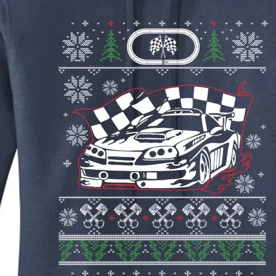 Stock Car Auto Racing Lovers Ugly Christmas Ugly Design Gift Women's Pullover Hoodie