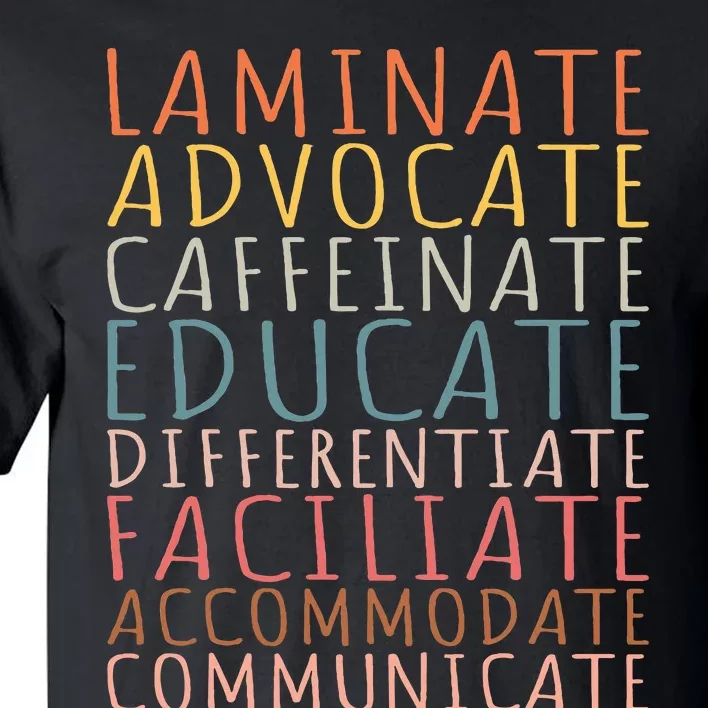 Sped Caffeinate Advocate Laminate Educate Teacher Tall T-Shirt