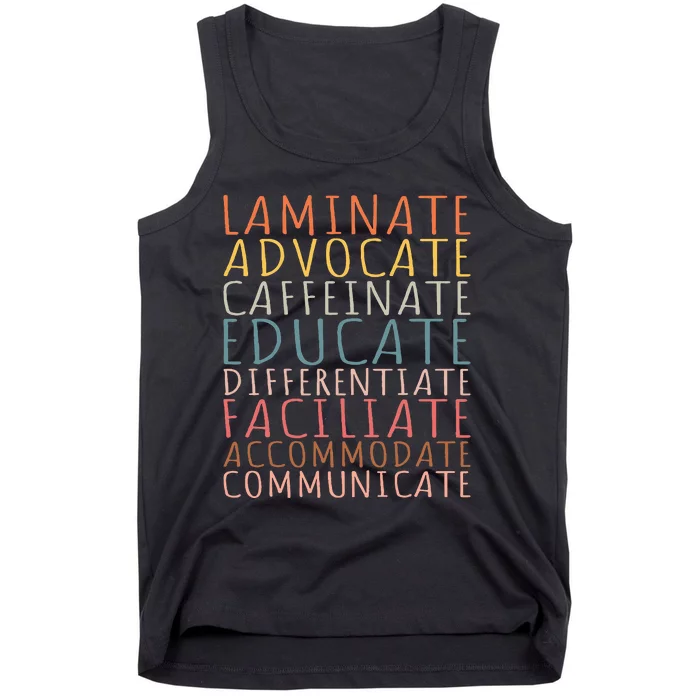 Sped Caffeinate Advocate Laminate Educate Teacher Tank Top