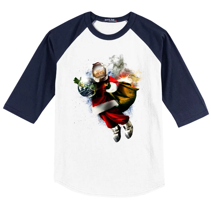 Santa Claus Astronaut In Space Baseball Sleeve Shirt