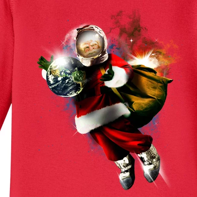 Santa Claus Astronaut In Space Baby Long Sleeve Bodysuit