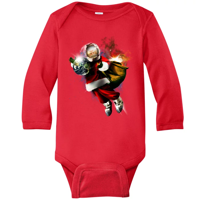 Santa Claus Astronaut In Space Baby Long Sleeve Bodysuit