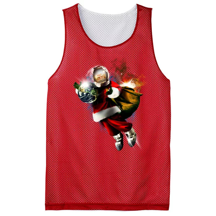 Santa Claus Astronaut In Space Mesh Reversible Basketball Jersey Tank