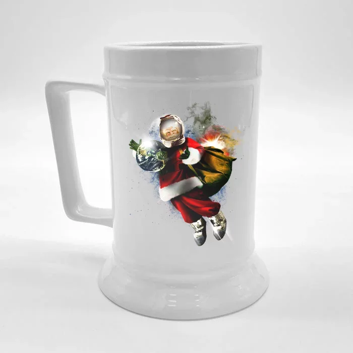 Santa Claus Astronaut In Space Front & Back Beer Stein