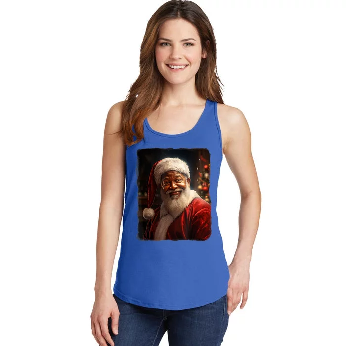 Santa Claus African American Realistic Potrait Christmas Ladies Essential Tank