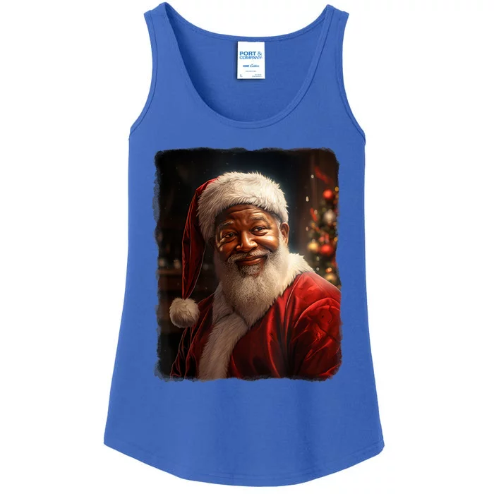 Santa Claus African American Realistic Potrait Christmas Ladies Essential Tank