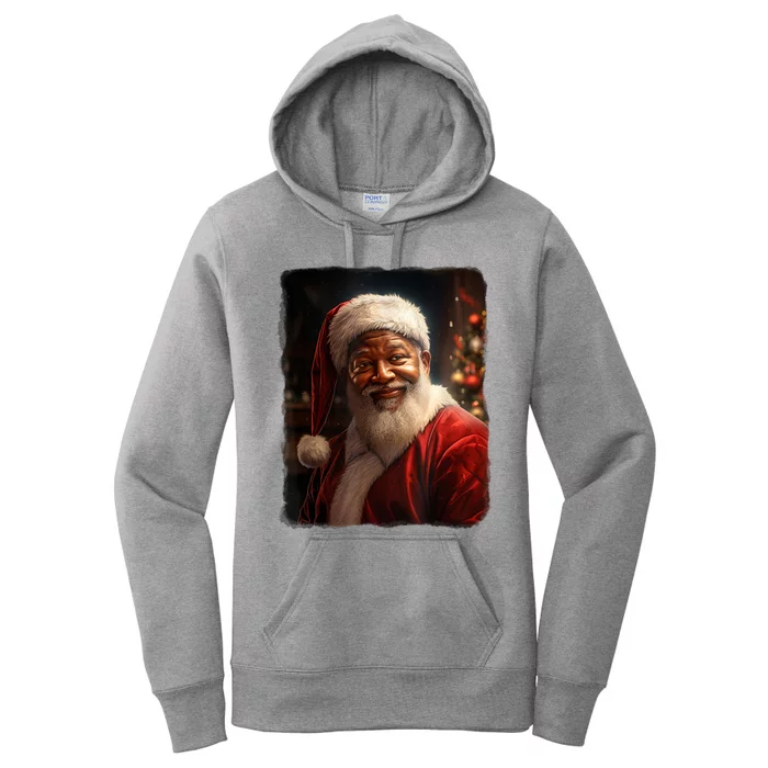 Santa Claus African American Realistic Potrait Christmas Women's Pullover Hoodie