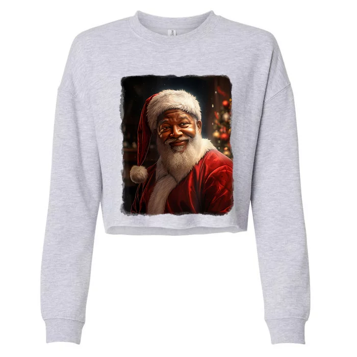 Santa Claus African American Realistic Potrait Christmas Cropped Pullover Crew