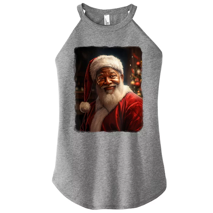 Santa Claus African American Realistic Potrait Christmas Women’s Perfect Tri Rocker Tank