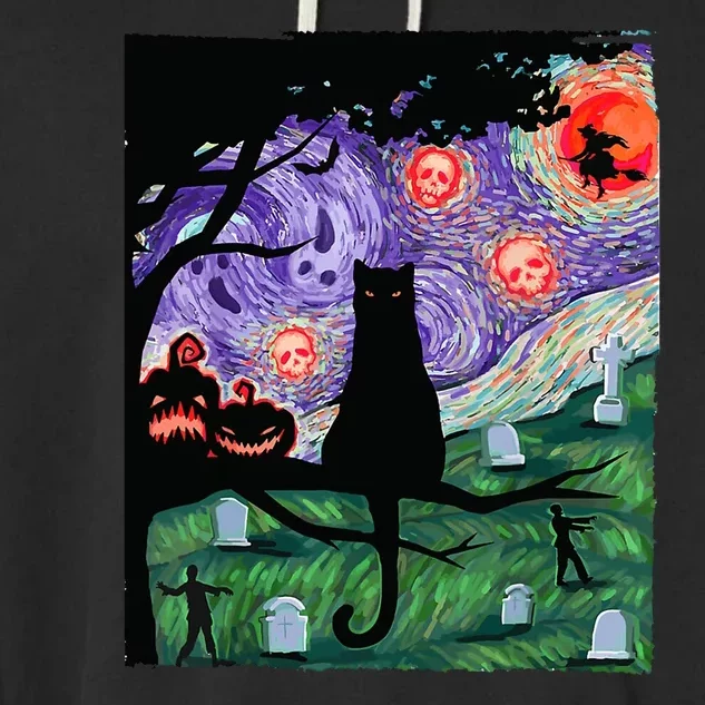 Spooky Cat Art Painting Halloween Garment-Dyed Fleece Hoodie