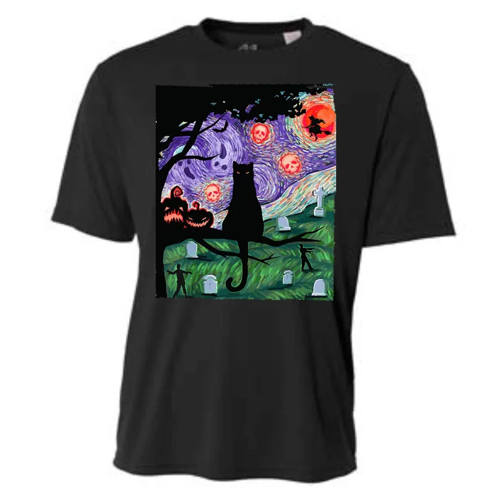 Spooky Cat Art Painting Halloween Cooling Performance Crew T-Shirt