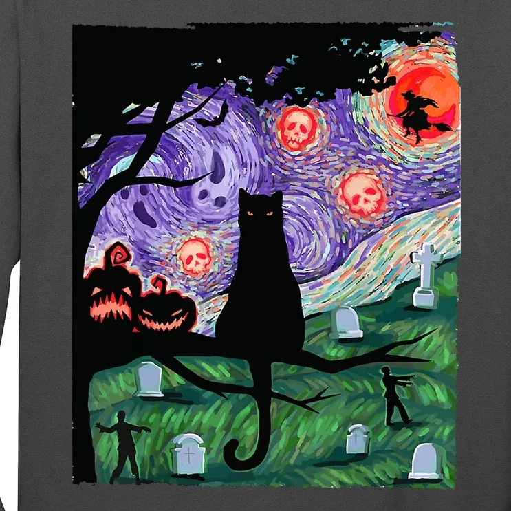 Spooky Cat Art Painting Halloween Long Sleeve Shirt