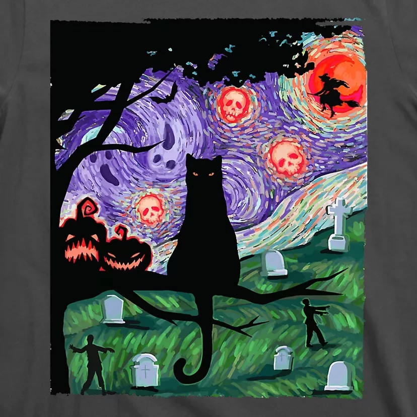 Spooky Cat Art Painting Halloween T-Shirt