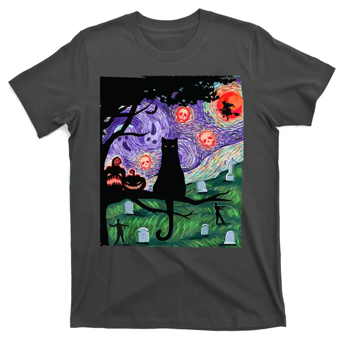 Spooky Cat Art Painting Halloween T-Shirt