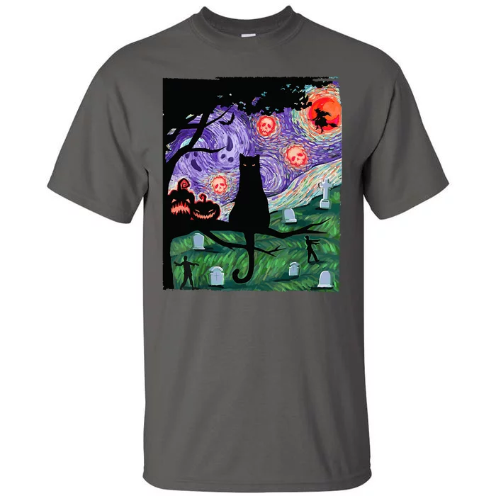 Spooky Cat Art Painting Halloween Tall T-Shirt