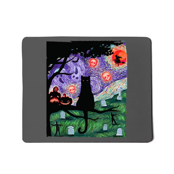 Spooky Cat Art Painting Halloween Mousepad