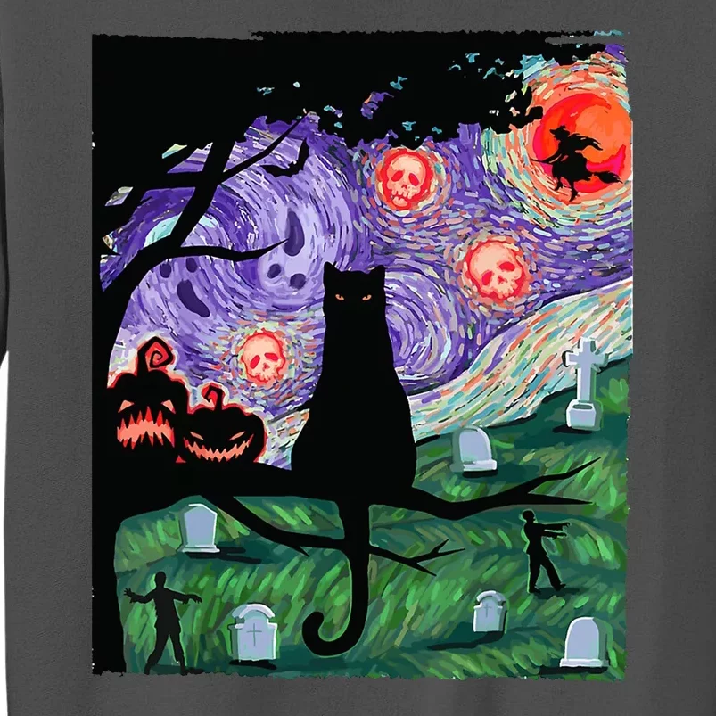 Spooky Cat Art Painting Halloween Tall Sweatshirt