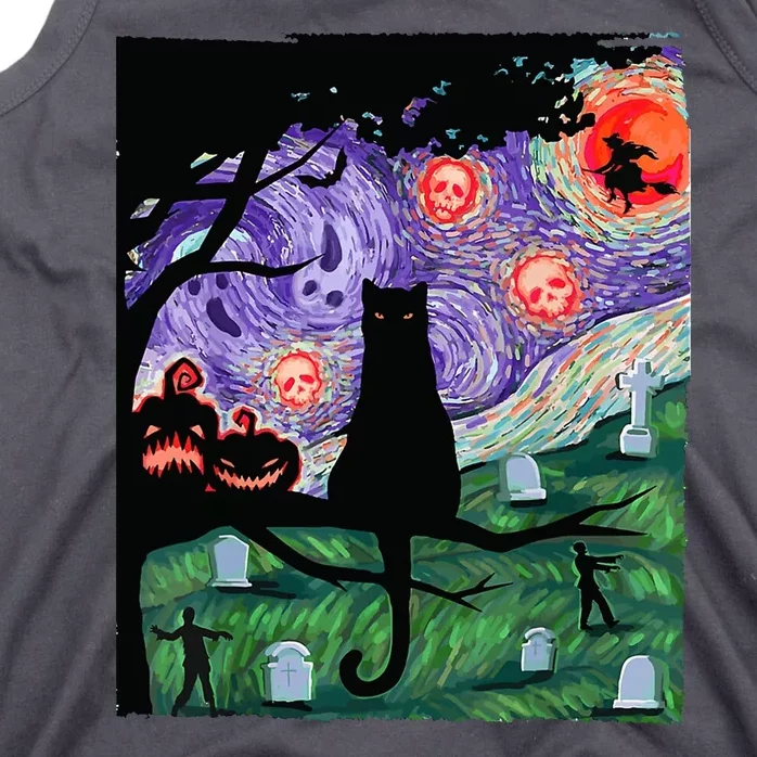 Spooky Cat Art Painting Halloween Tank Top