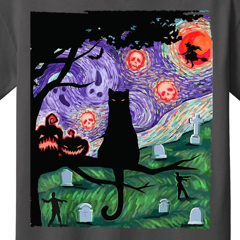 Spooky Cat Art Painting Halloween Kids T-Shirt