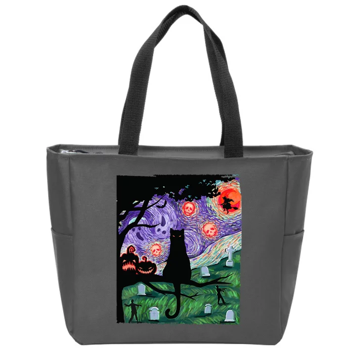 Spooky Cat Art Painting Halloween Zip Tote Bag