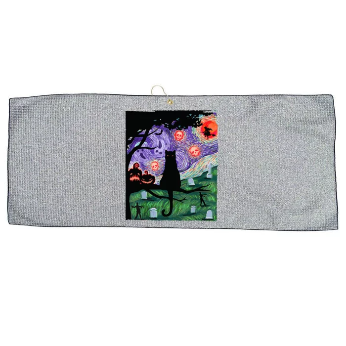 Spooky Cat Art Painting Halloween Large Microfiber Waffle Golf Towel